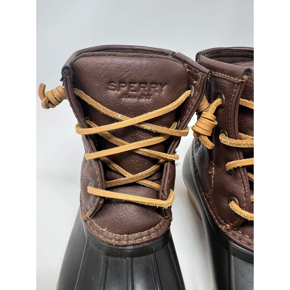 Sperry Saltwater Duck Boots Girls 2M Brown Side Zip Waterproof Rain